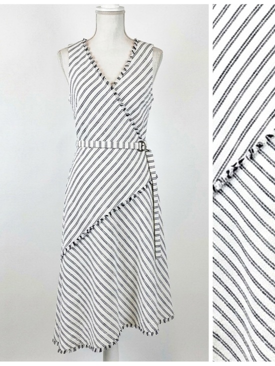 Dkny Dresses & Skirts - DKNY Cotton Blend Asymmetrical Striped Sleeveless Dress w/ Belt & Pockets Sz 10